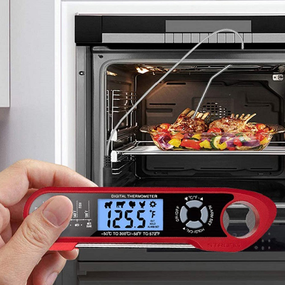 Meat Food Thermometer Instant Read Oven Safe 2 in 1 Dual Probe Digital Food Thermometer with Alarm Backlight for Kitchen Cooking Grilling Smoking BBQ