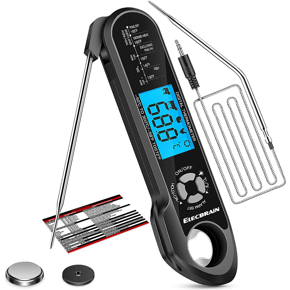 Meat Food Thermometer Instant Read Oven Safe 2 in 1 Dual Probe Digital Food Thermometer with Alarm Backlight for Kitchen Cooking Grilling Smoking BBQ
