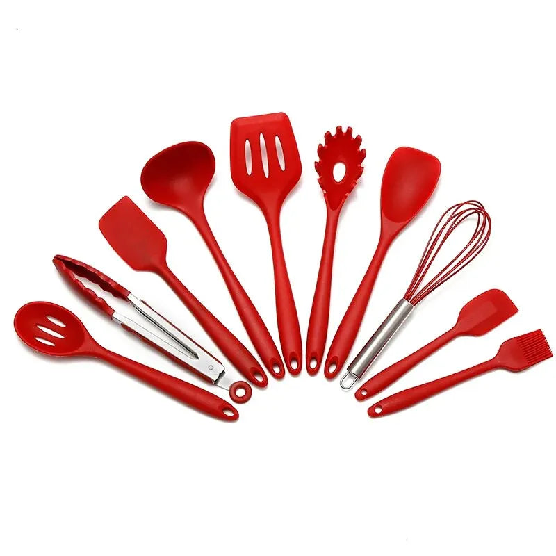 10 Piece Silicone Utensils Cookware Set with Kitchen Cooking and Baking Tools - Ideal for Home Cooks & Baking Enthusiasts