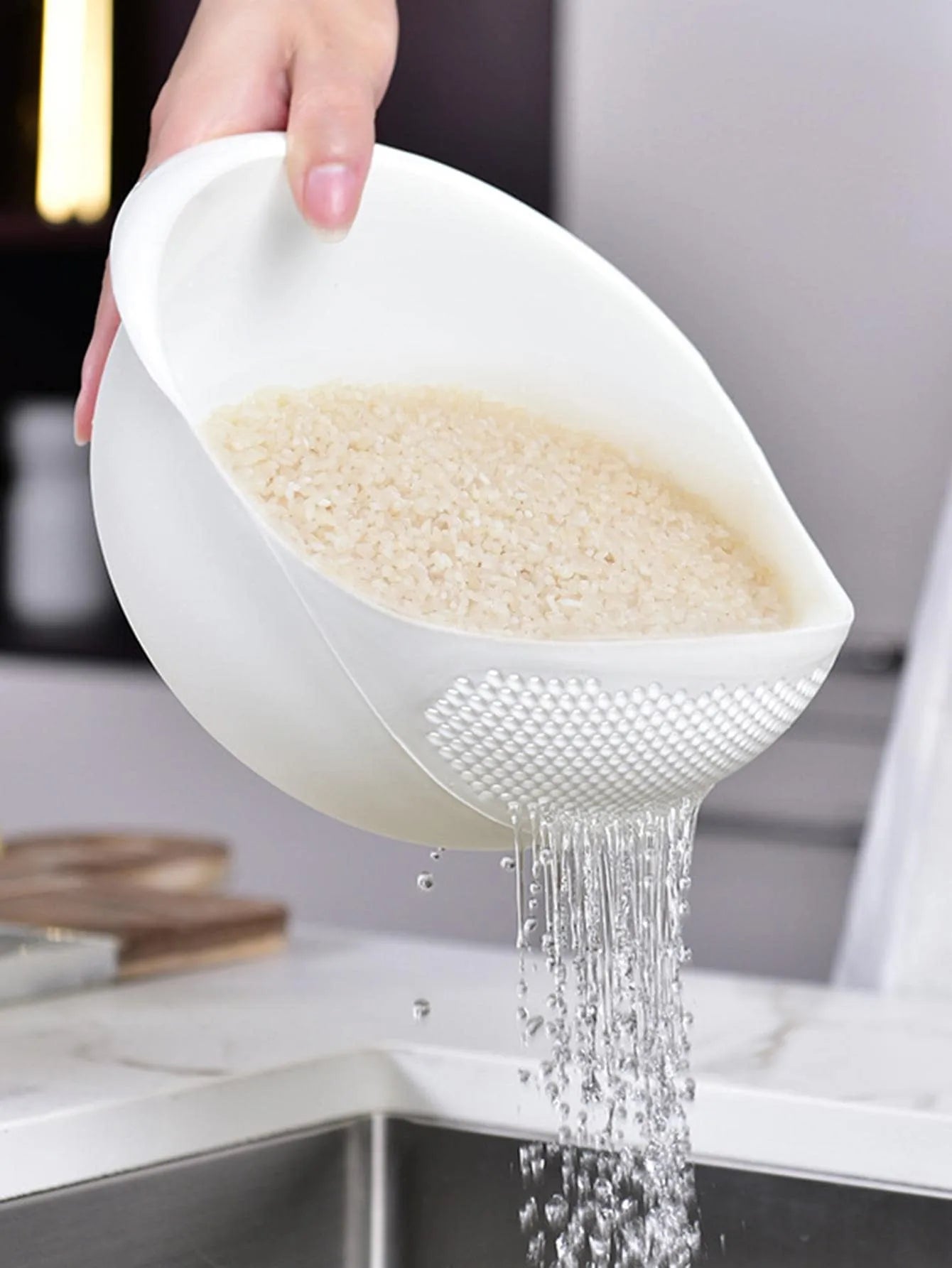 1PC-Silicone - Colander Rice Bowl, Fruit Bowl, Drain Basket with Handle, Home Kitchen Organizer - Perfect for Washing and Draining Foods