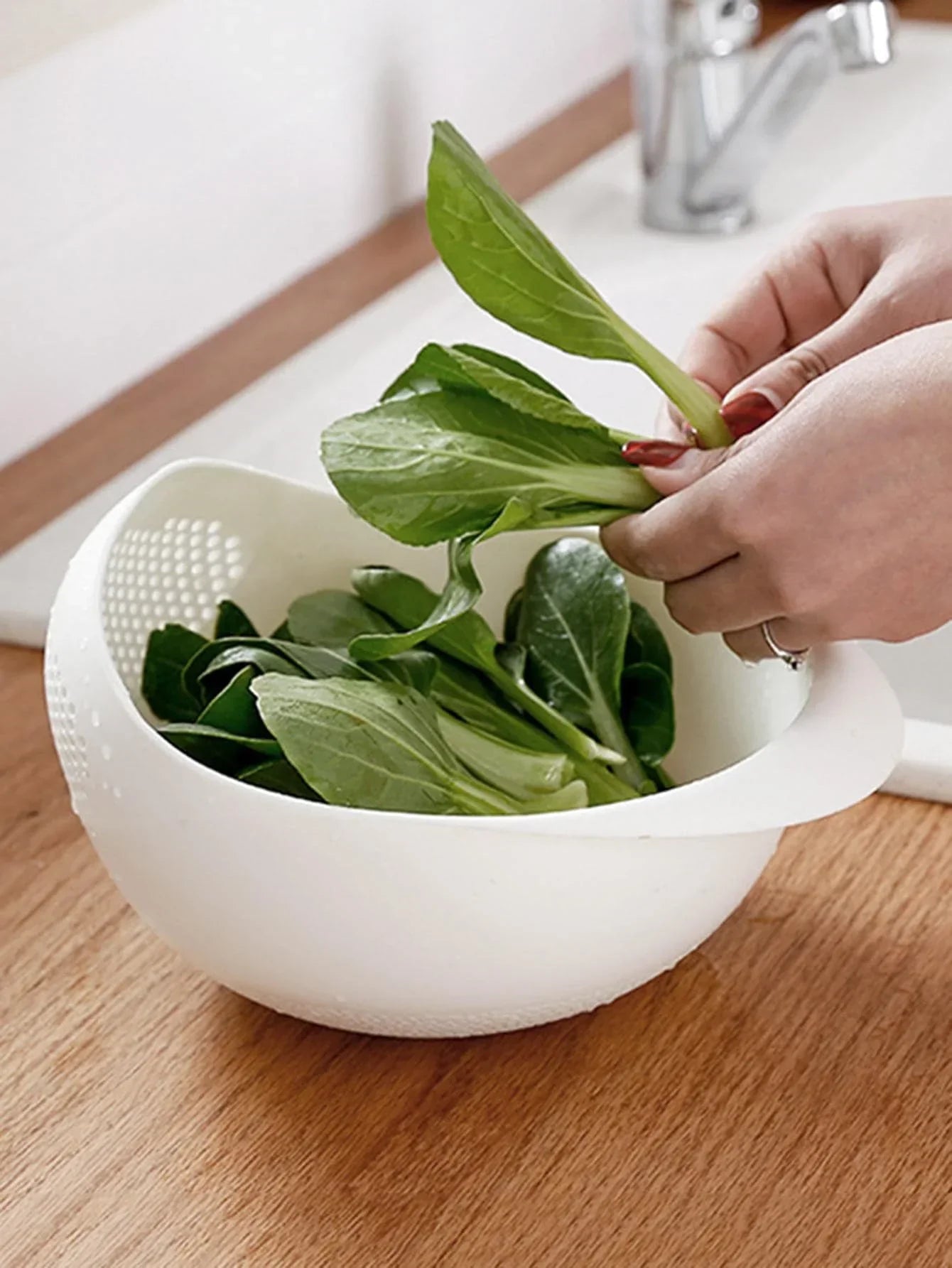1PC-Silicone - Colander Rice Bowl, Fruit Bowl, Drain Basket with Handle, Home Kitchen Organizer - Perfect for Washing and Draining Foods