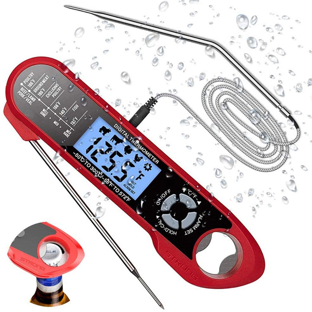 Meat Food Thermometer Instant Read Oven Safe 2 in 1 Dual Probe Digital Food Thermometer with Alarm Backlight for Kitchen Cooking Grilling Smoking BBQ