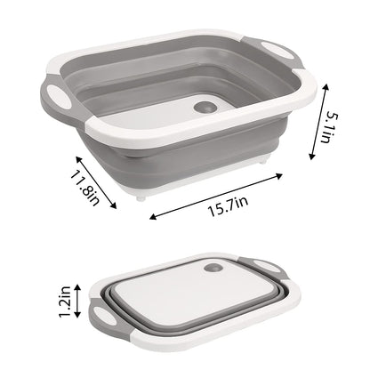Tabla de Cortar 3 en 1 Plegable con Cesta de Drenaje – Gris