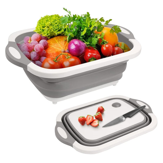 Tabla de Cortar 3 en 1 Plegable con Cesta de Drenaje – Gris