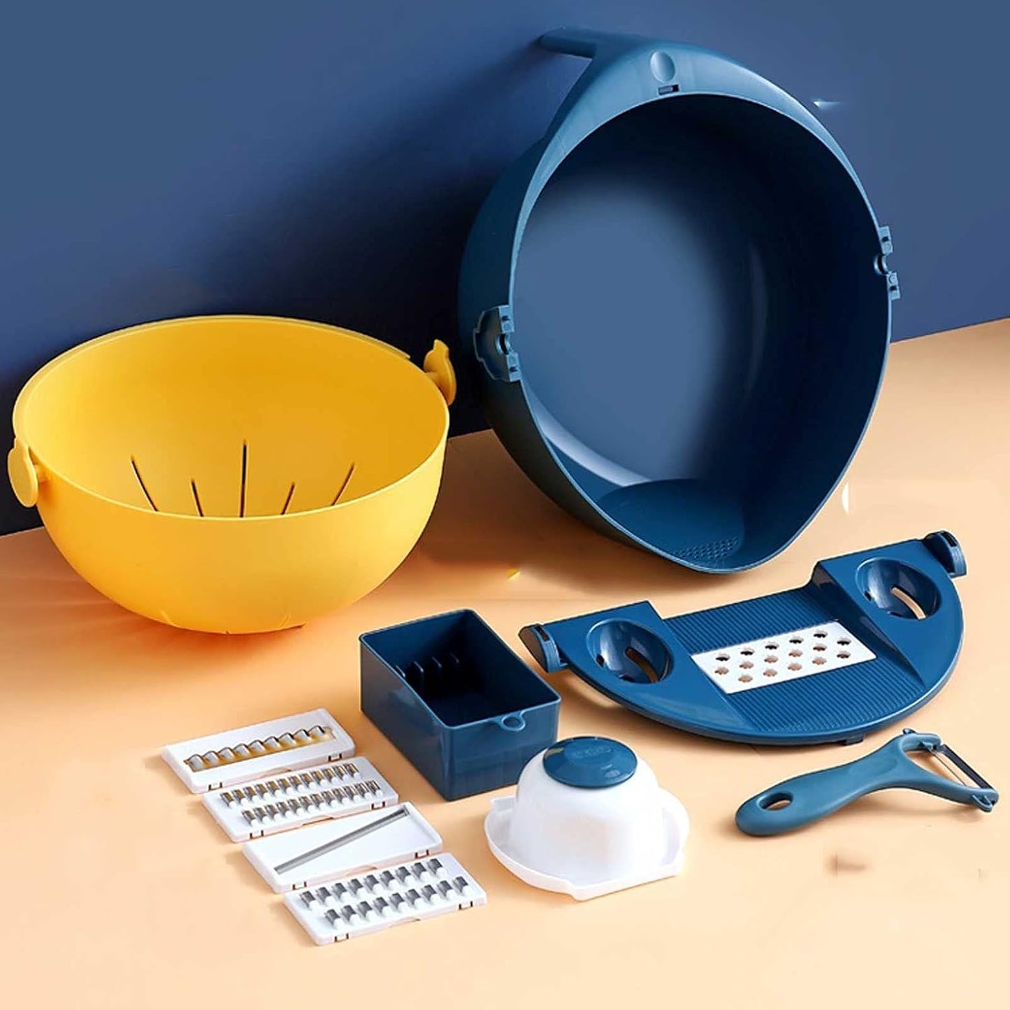 OWSOO Picadora y Colador de Verduras Multifuncional – Azul