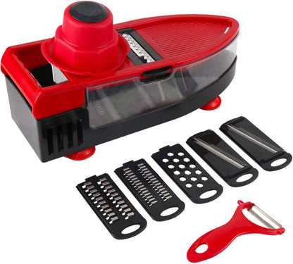 Cortador y Picador de Verduras Manual Multifuncional – 6 Cuchillas, Rojo