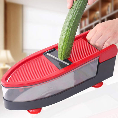 Cortador y Picador de Verduras Manual Multifuncional – 6 Cuchillas, Rojo