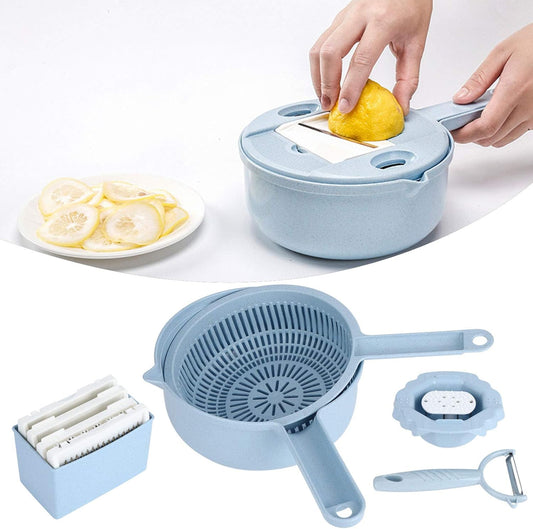 Cortador Manual de Verduras Multifuncional con 4 Cuchillas y Contenedor – Protector de Mano
