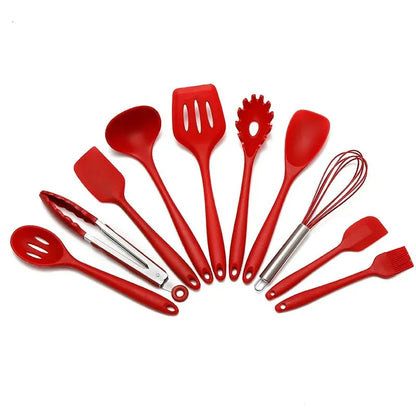 10 Piece Silicone Utensils Cookware Set with Kitchen Cooking and Baking Tools - Ideal for Home Cooks & Baking Enthusiasts