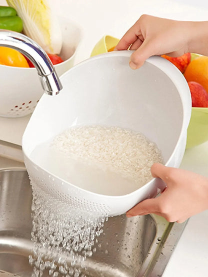 1PC-Silicone - Colander Rice Bowl, Fruit Bowl, Drain Basket with Handle, Home Kitchen Organizer - Perfect for Washing and Draining Foods