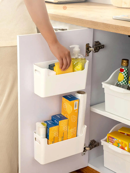 WORTHBUY - Multifunctional Plastic Kitchen Storage Organization Box, Wall-Mounted and Punch Free - Convenient Storage Solution for Kitchen Accessories