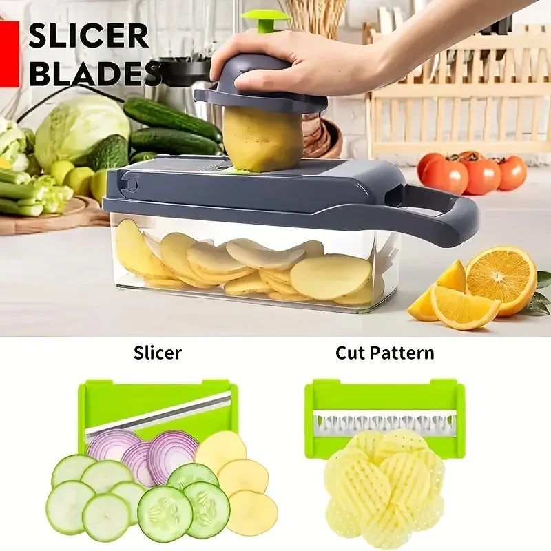 Cortador de Verduras Multifuncional 16 en 1 con Rallador y Rebanador