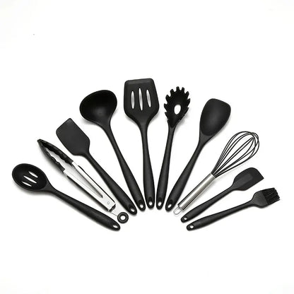 10 Piece Silicone Utensils Cookware Set with Kitchen Cooking and Baking Tools - Ideal for Home Cooks & Baking Enthusiasts