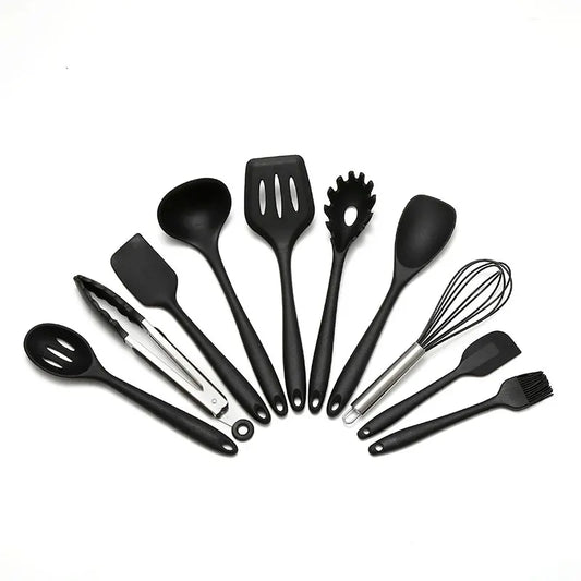 10 Piece Silicone Utensils Cookware Set with Kitchen Cooking and Baking Tools - Ideal for Home Cooks & Baking Enthusiasts